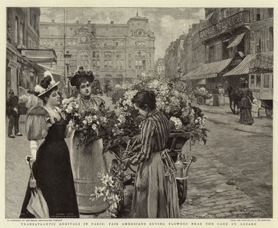 Transatlantic Arrivals in Paris, Fair Americans Buying Flowers Near the Gare St Lazare by Louis de Schryver
